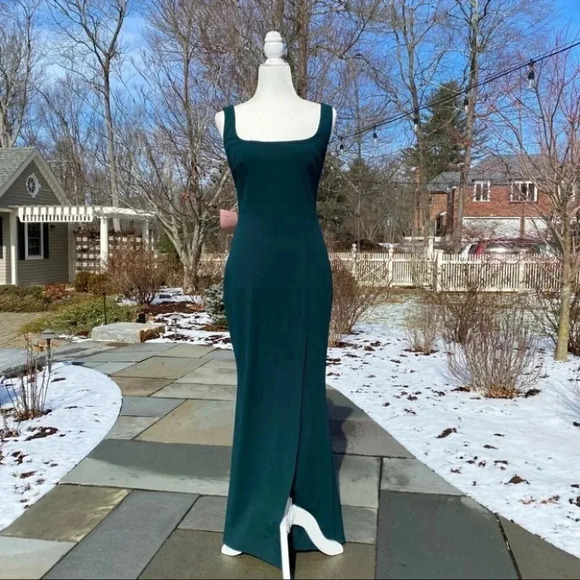 NWT BHLDN Adena Square Neck Maxi Dress Long Wedding Formal in Emerald Green 4 - Picture 6 of 16